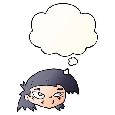 karikatür pürüzsüz degrade yüz ve düşünce balonu kadar çizik 