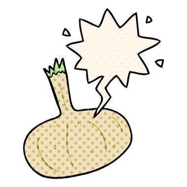 çizgi roman tarzında karikatür soğan ve konuşma balonu