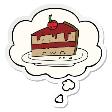 karikatür pasta ve baskılı bir etiket olarak kabarcık düşünce