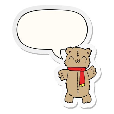 karikatür oyuncak ayı ve konuşma kabarcık etiket