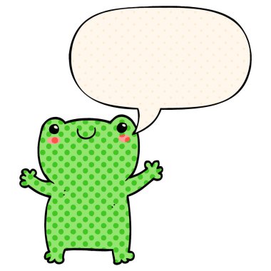 çizgi roman tarzında sevimli karikatür kurbağa ve konuşma balonu