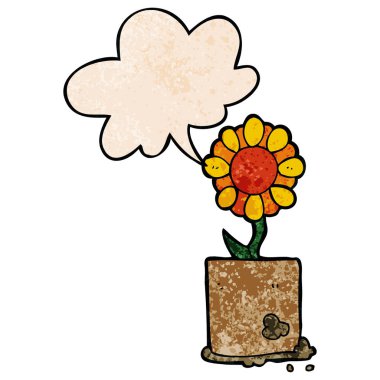 retro doku tarzında karikatür çiçek ve konuşma balonu