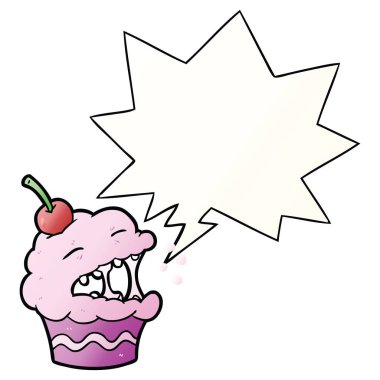 komik karikatür cupcake ve konuşma balonu pürüzsüz degrade tarzında