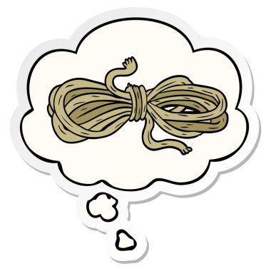 karikatür halat ve baskılı bir etiket olarak kabarcık düşünce