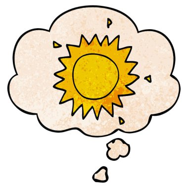 grunge doku desen tarzı karikatür güneş ve düşünce balonu