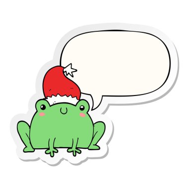 sevimli karikatür noel kurbağa ve konuşma kabarcık etiket