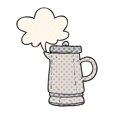 çizgi film eski metal su ısıtıcısı ve çizgi roman tarzında konuşma balonu