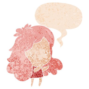 retro dokulu tarzda karikatür kız ve konuşma balonu