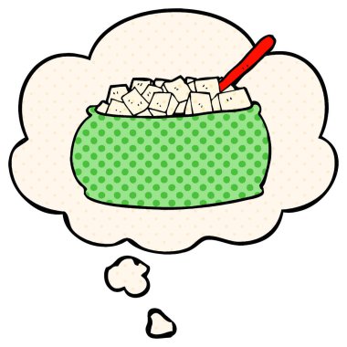 çizgi film şeker kase ve çizgi roman tarzında düşünce balonu