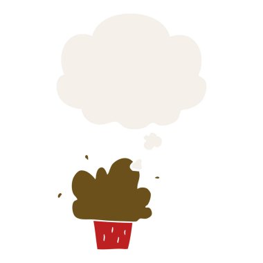 retro tarzında karikatür cupcake ve düşünce balonu