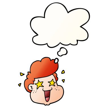 karikatür çocuk yüzü ve pürüzsüz degrade tarzında kabarcık düşünce