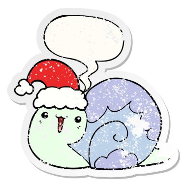 sevimli karikatür noel salyangoz ve konuşma balonu sıkıntılı sticke