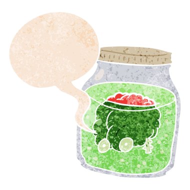 kavanozve retro dokulu konuşma balonu karikatür ürkütücü beyin 