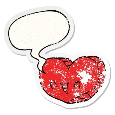 karikatür aşk kalp ve konuşma balonu sıkıntılı etiket