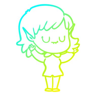 soğuk degrade çizgi çizim mutlu karikatür elf kız