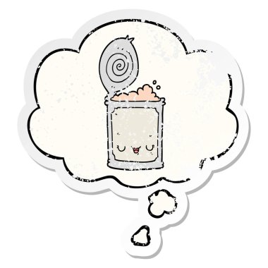 karikatür konserve gıda ve sıkıntılı yıpranmış stic olarak kabarcık düşünce