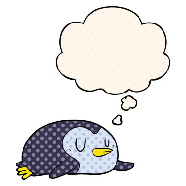 çizgi film penguen ve çizgi roman tarzında düşünce balonu