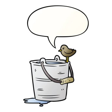 s su ve konuşma balonu kova içine bakarak karikatür kuş