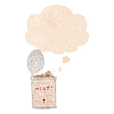 retro dokulu tarzında karikatür konserve et ve düşünce balonu