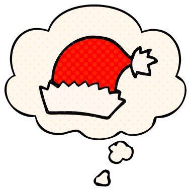 çizgi roman tarzında karikatür noel şapka ve düşünce balonu