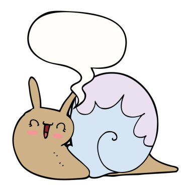 sevimli karikatür salyangoz ve konuşma balonu