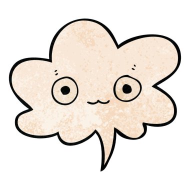 retro doku tarzında sevimli karikatür yüz ve konuşma balonu