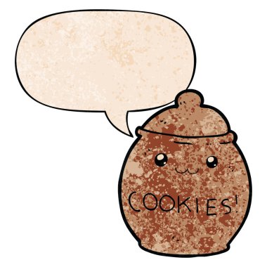 retro doku tarzıkarikatür çerez kavanoz ve konuşma balonu