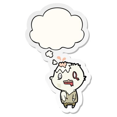 karikatür zombi ve basılı bir etiket olarak kabarcık düşünce