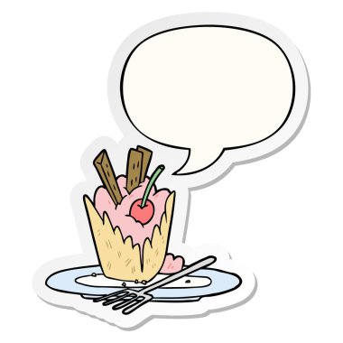 karikatür lezzetli tatlı ve konuşma kabarcık etiket