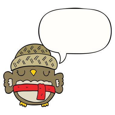 şapka ve konuşma balonu sevimli karikatür baykuş