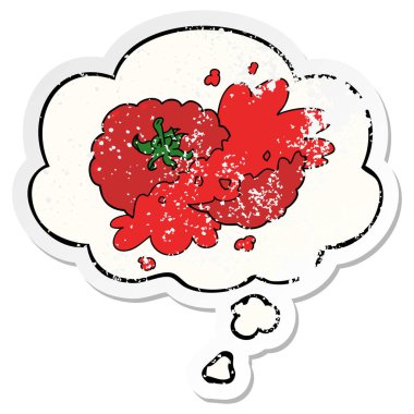 karikatür ezilmiş domates ve sıkıntılı yıpranmış olarak kabarcık düşünce 