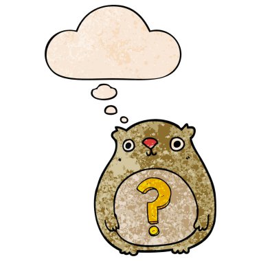 karikatür meraklı ayı ve grunge doku patter düşünce balonu