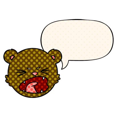 sevimli karikatür oyuncak ayı yüz ve çizgi roman sty konuşma balonu