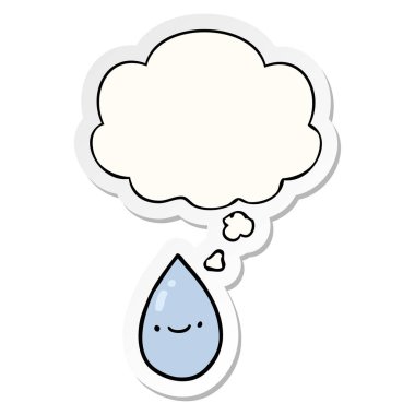 karikatür yağmur damlası ve baskılı bir etiket olarak kabarcık düşünce
