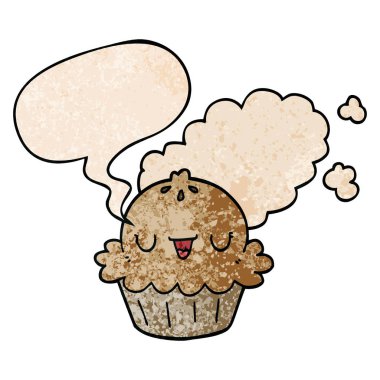 retro doku tarzında sevimli karikatür pasta ve konuşma balonu