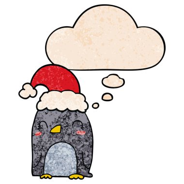 sevimli noel penguen ve grunge doku patt düşünce kabarcık