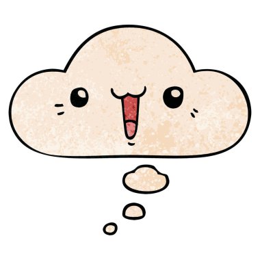 mutlu karikatür yüz ve grunge doku desen düşünce balonu 