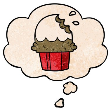 karikatür cupcake ve grunge doku desen sty düşünce balonu