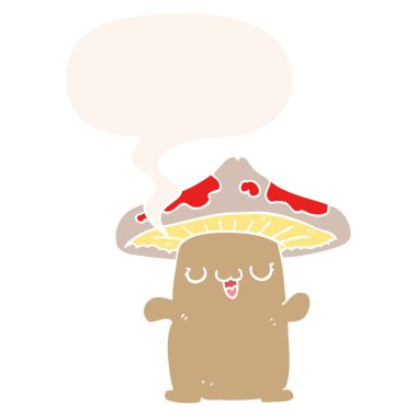 retro tarzında karikatür mantar yaratık ve konuşma balonu