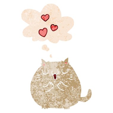 retro dokulu st aşk ve düşünce balonu sevimli karikatür kedi