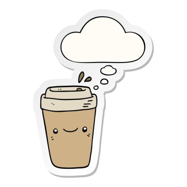 karikatür paket kahve ve baskılı bir etiket olarak kabarcık düşünce