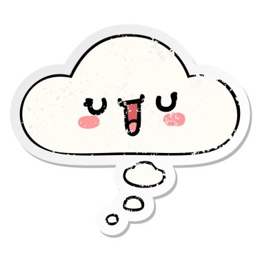 mutlu karikatür yüz ve sıkıntılı bir yıpranmış sopa olarak kabarcık düşünce