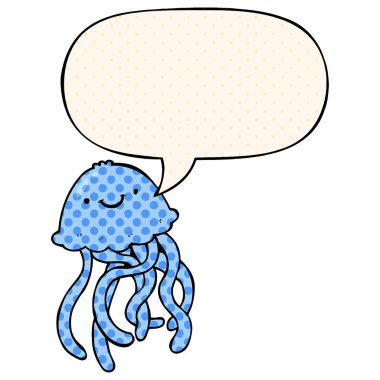 çizgi roman tarzında karikatür mutlu denizanası ve konuşma balonu