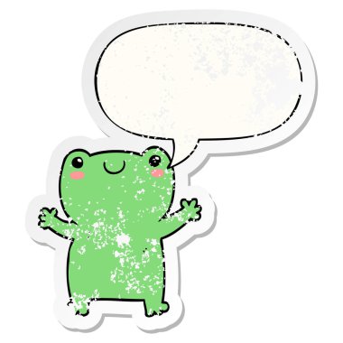 sevimli karikatür kurbağa ve konuşma balonu sıkıntılı etiket