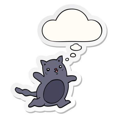 karikatür kedi ve baskılı bir etiket olarak kabarcık düşünce