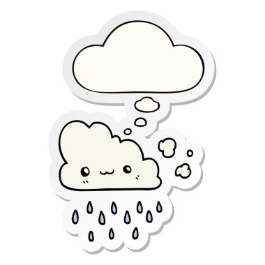 karikatür fırtına bulut ve basılı bir etiket olarak kabarcık düşünce