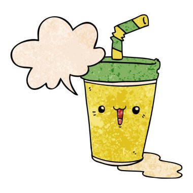 retro doku tarzında sevimli karikatür soda ve konuşma balonu