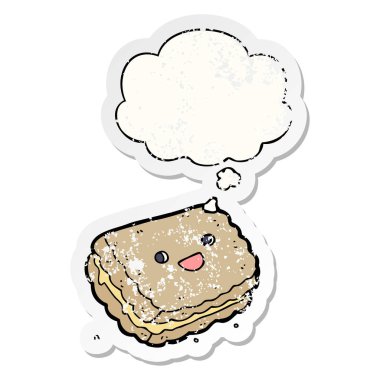 karikatür bisküvi ve sıkıntılı yıpranmış etiket olarak kabarcık düşünce