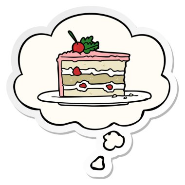 karikatür tatlı kek ve baskılı bir etiket olarak kabarcık düşünce