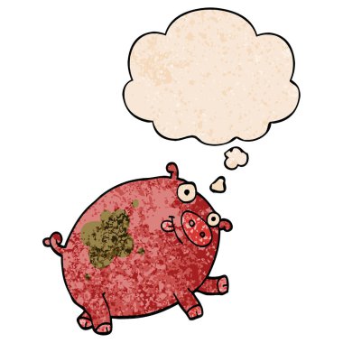 karikatür domuz ve grunge doku desen tarzında düşünce balonu